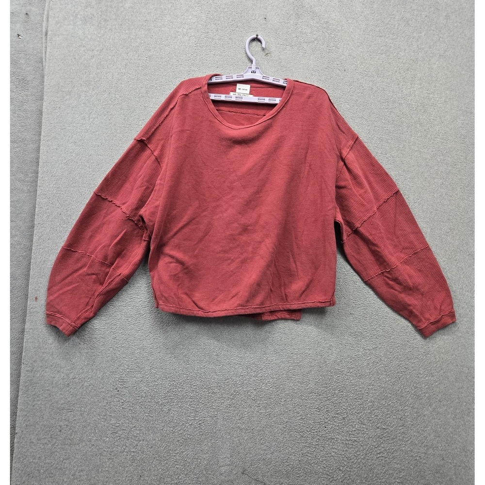 We The Free Women Shirt M Red Total Eclipse Oversized Balloon Sleeve Crew Neck
